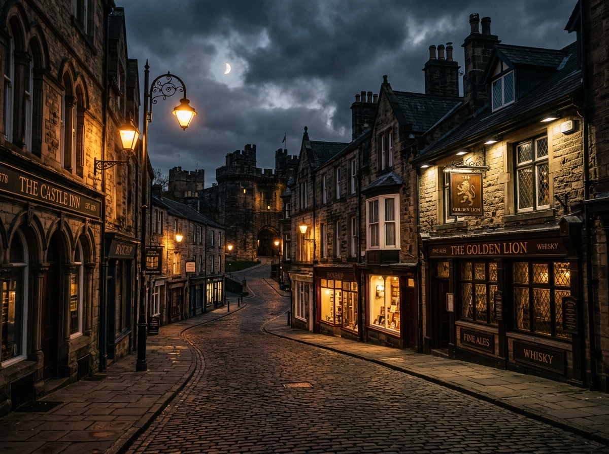 Historic Lancaster Town Street at Night